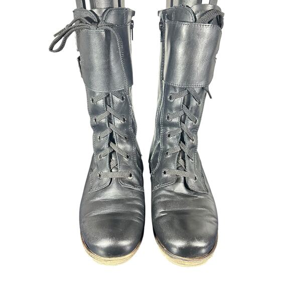 PW Brodie Black Combat Wedge Ankle Boots - Size 6 / 6.5 - Picture 4 of 12